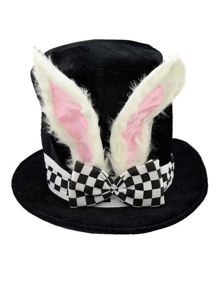 Mad Hatter Adults Black Costume Hat with Bunny Ears - Main Image