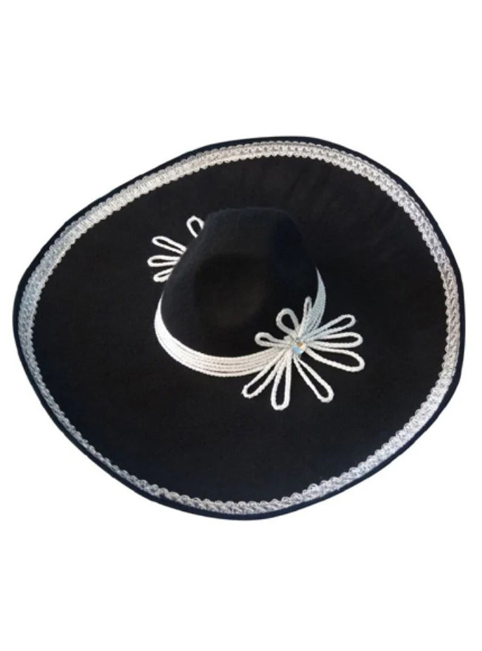 Mariachi Mens Black Costume Hat with White Trim - Main Image