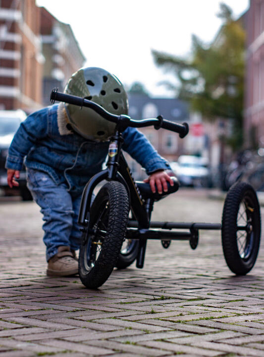 Matte Black Steel Trybike Tricycle For Children - Lifestyle Image 5