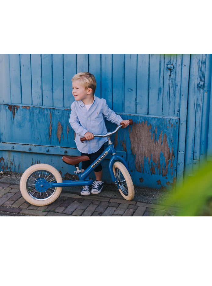Matte Blue Vintage Tricycle Trybike For Children - Lifestyle Image 1