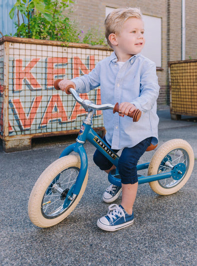 Matte Blue Vintage Tricycle Trybike For Children - Lifestyle Image 3