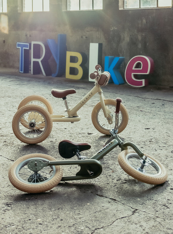 Matte Cream Vintage Tricycle Trybike For Children - Lifestyle Image 3