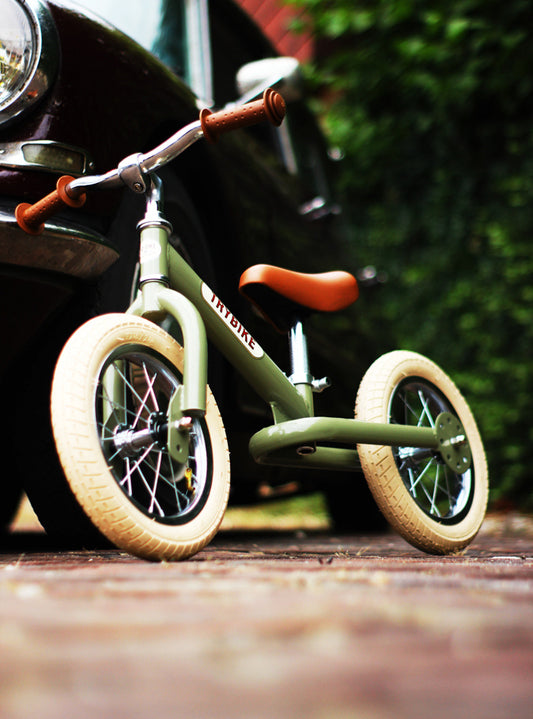 Matte Green Vintage Trybike Tricycle For Children - Lifesyle Image 5