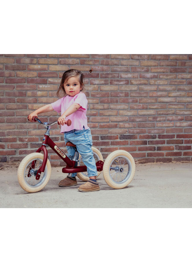 Matte Red Vintage Trybike Tricycle For Children - Lifestyle Image 1