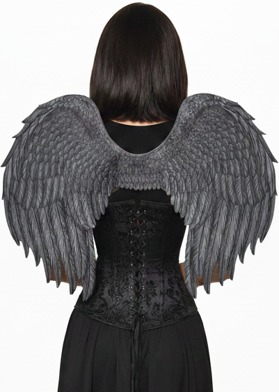 Medium Size Dark Grey Angel Costume Wings with Printed Feathers - Main Image