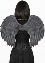 Medium Size Dark Grey Angel Costume Wings with Printed Feathers - Main Image