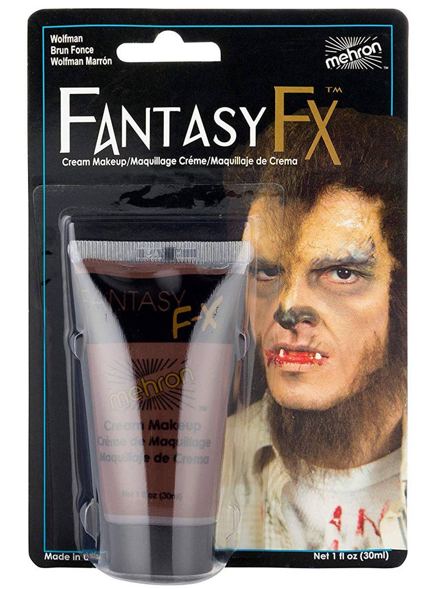 Wolfman Dark Brown Mehron Fantasy FX Cream Costume Makeup - Front Image
