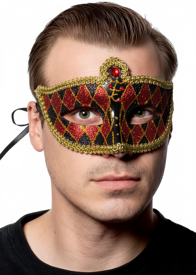 Black and Red Glitter Venetian Harlequin Masquerade Mask - main image