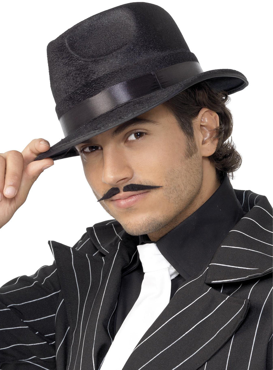 Mens Classic Black 1920s Gangster Fedora Hat - Main Image