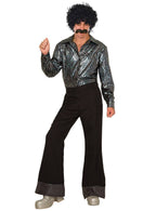 Men's Flared Black 1970s Disco Costume Pants with Sequined Trim