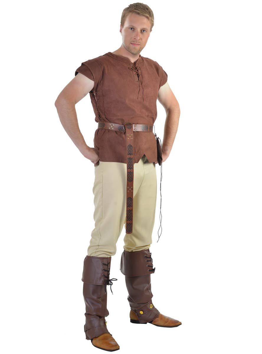 Mens Brown Suede Lace Up Medieval Costume Shirt