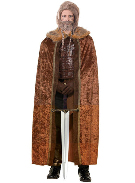 Image of Medieval Brown Velvet Fur Trimmed Cloak - Main Image