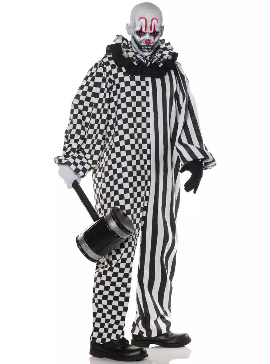 Mens Black and White Chaos Clown Halloween Costume