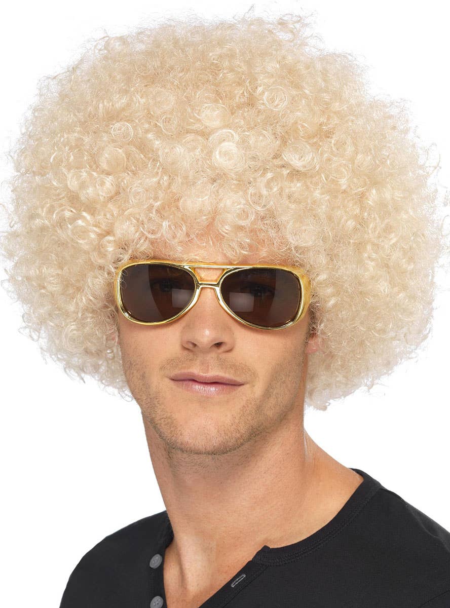 1970's Curly Mens Blonde Afro Costume Wig