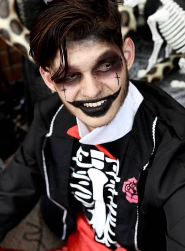 Black and Red Mexican Day of the Dead Halloween Costume for Men - Lifestyle View
