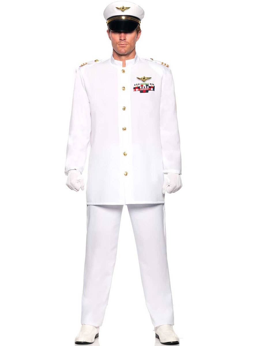 Image of Deluxe White Navy Admiral Men's Uniform Costume
