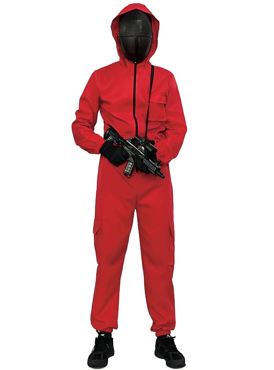 Mens Hooded Red Jumpsuit Costume Heaven Costumes - Main Image