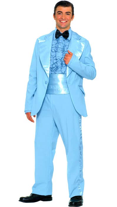 Sky Blue Prom King Tuxedo Costume Mens 1950s Dress Up Suit