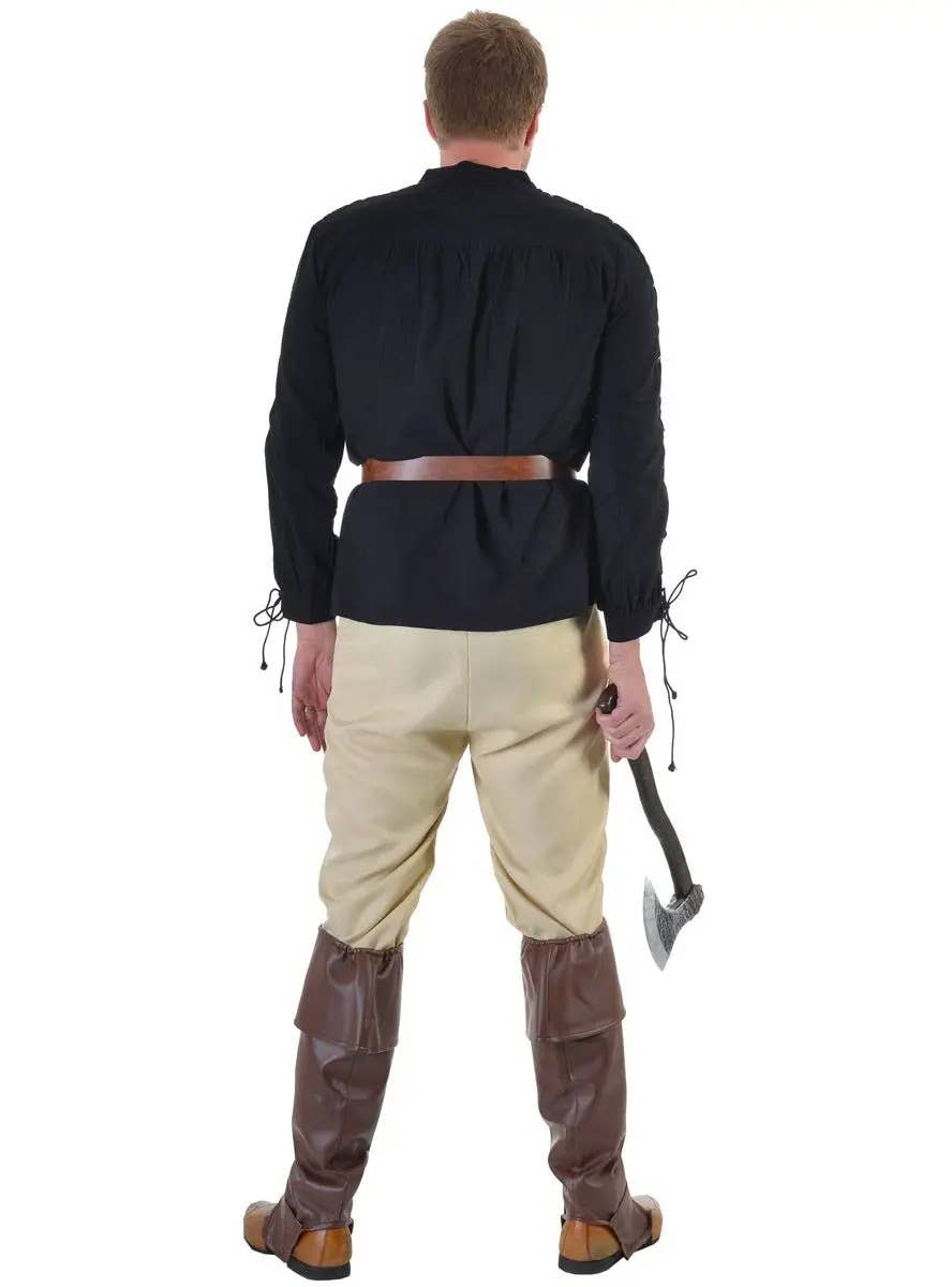 Image of Long Sleeve Medieval Men's Plus Size Black Costume Shirt - Back Image