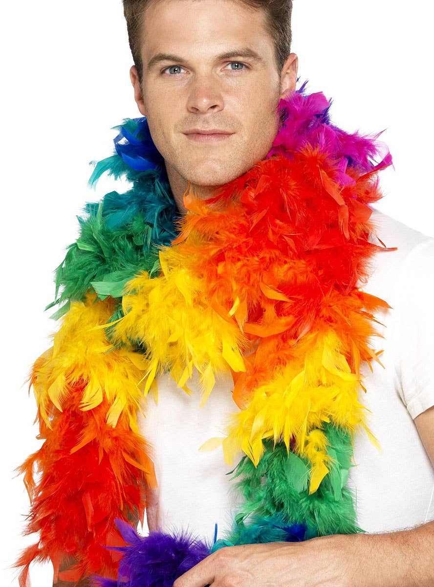 Image of Fluffy Rainbow Feather Boa Costume Accessory