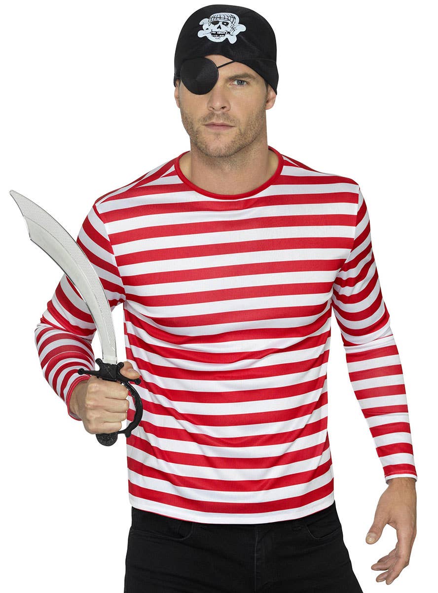 Mens Pirate Red And White Striped Costume Shirt - Main Image