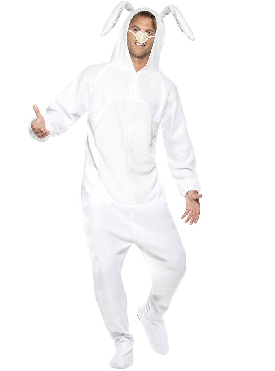 White Bunny Rabbit Men's Animal Costume Onesie - Front View