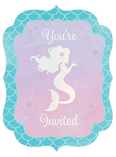 Mermaid Shine Iridescent 8 Pack Postcard Birthday Party Invitations – Main Image