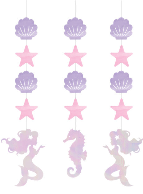 Mermaid Shine Iridescent Hanging 3 Pack 57cm String Cut Outs – Main Image
