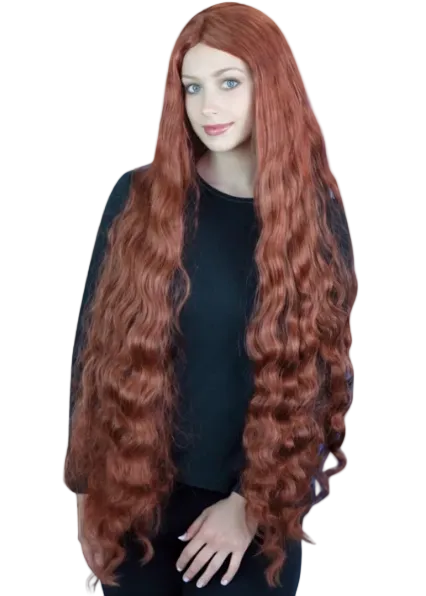 womens auburn sctra long curly mermaid costume wig - main image