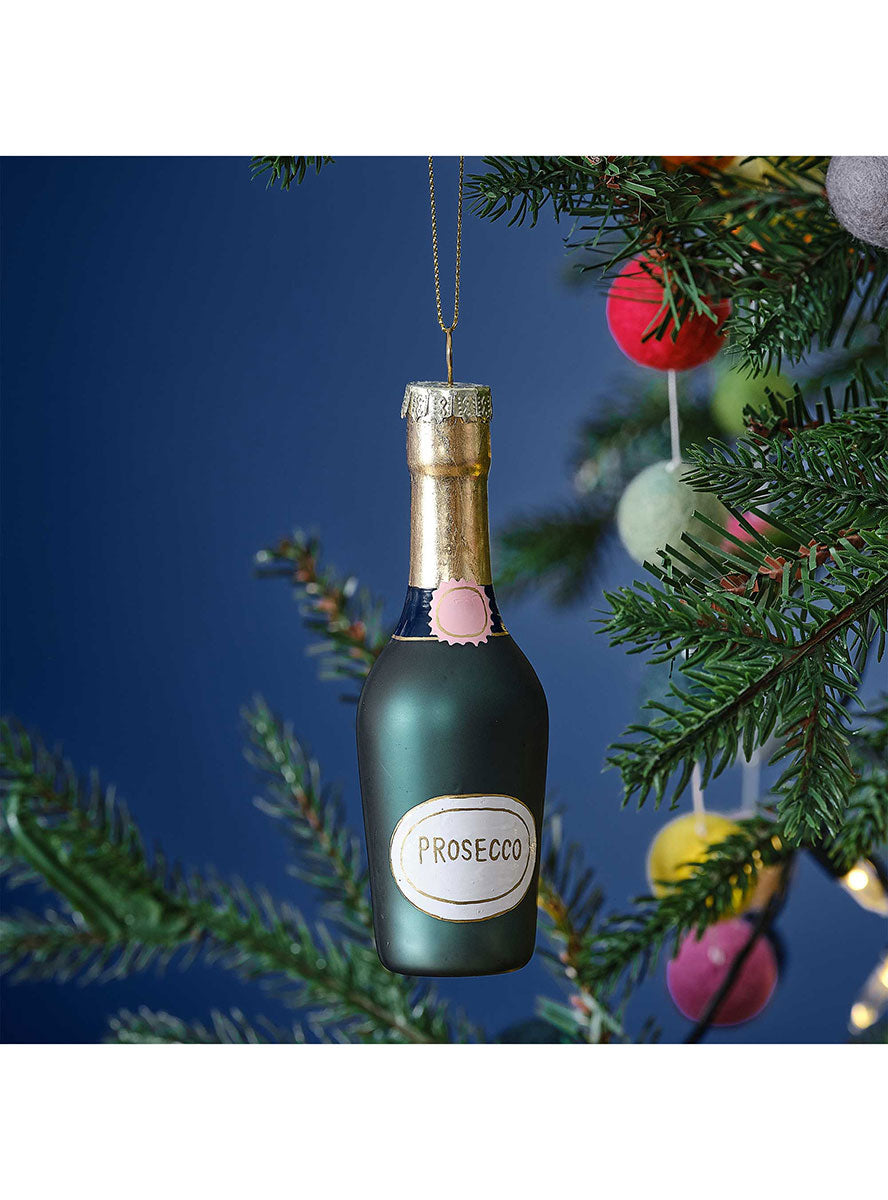 Merry And Bright Prosecco Bottle Hanging Christmas Tree Ornament 12cm – Lifestyle Image