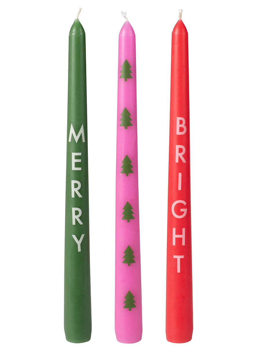 Merry And Bright Assorted Christmas Candles 3 Pack 24cm – Main Image