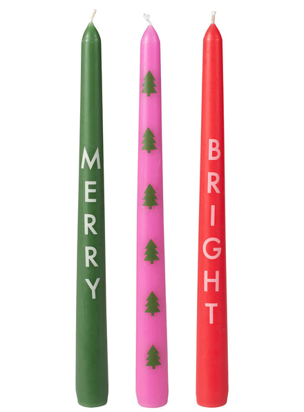 Merry And Bright Assorted Christmas Candles 3 Pack 24cm – Main Image