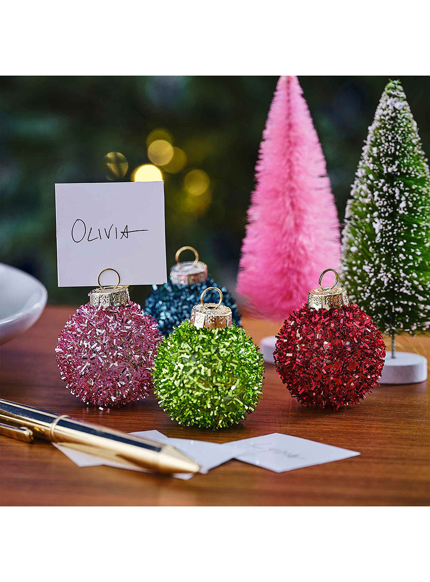 Merry And Bright Tinsel Bauble Place Card Holders 4 Pack 4cm – Lifestyle Image