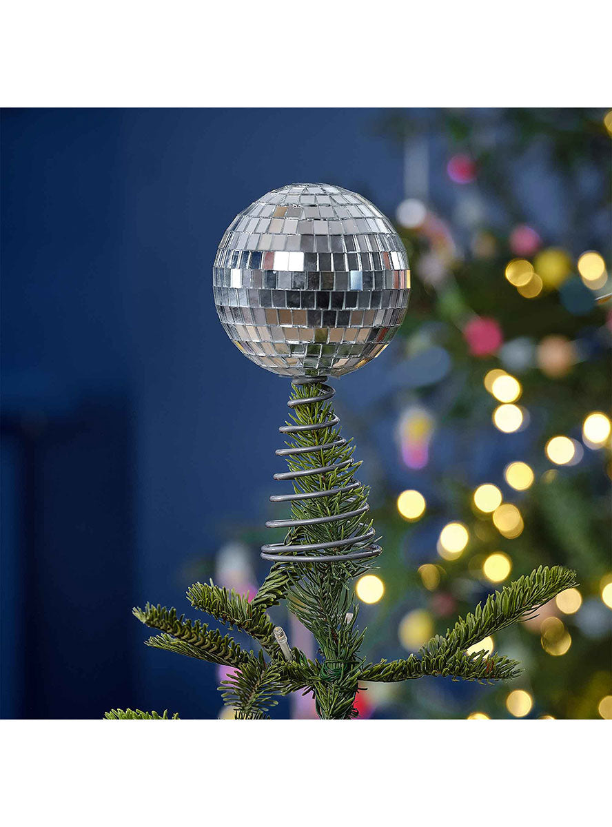 Merry And Bright Disco Ball Shaped Christmas Tree Topper – Lifestyle Image