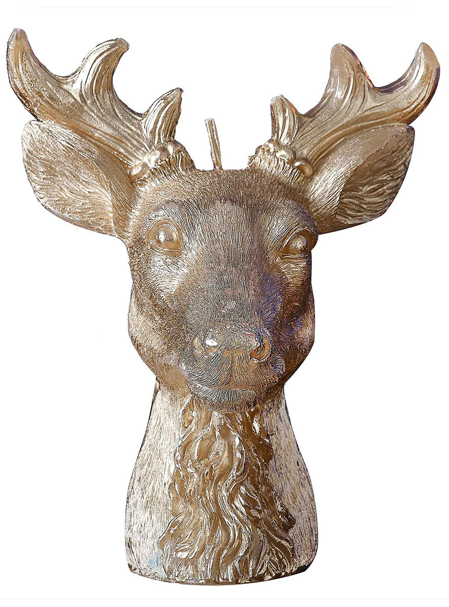 Merry And Bright Gold Reindeer Head Christmas Candle 16cm – Main Image