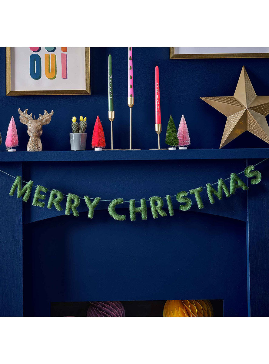 Merry And Bright Green Felt Merry Christmas Bunting 180cm – Lifestyle Image