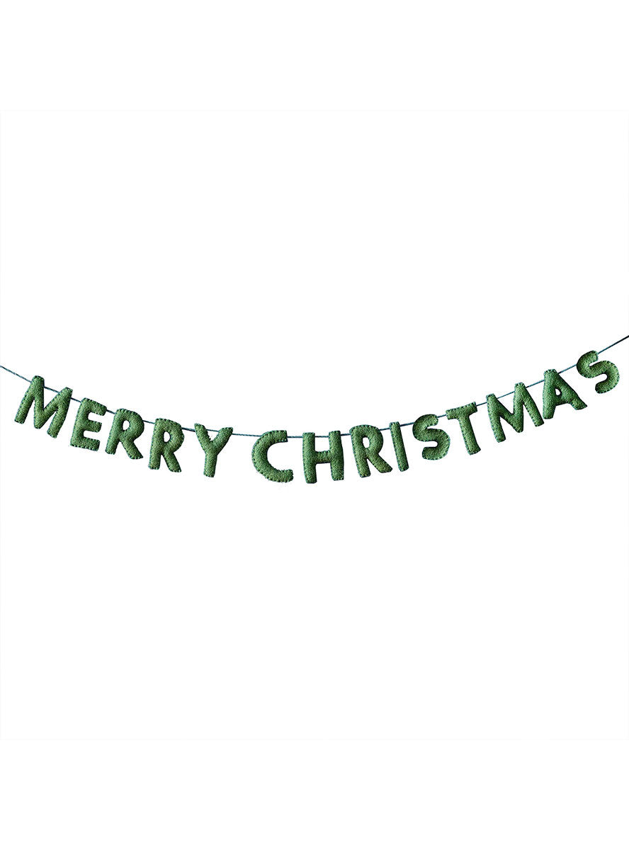 Merry And Bright Green Felt Merry Christmas Bunting 180cm – Main Image