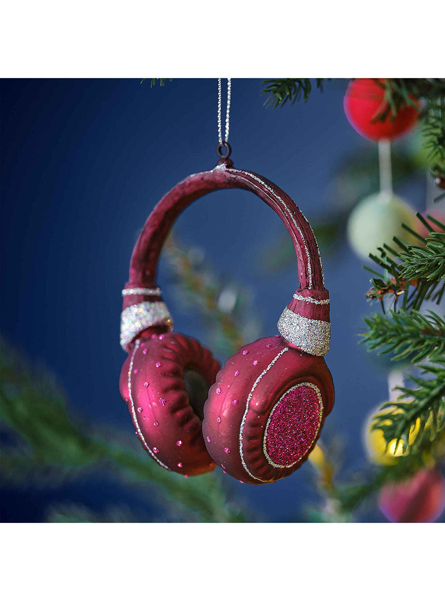 Merry And Bright Headphones Hanging Christmas Tree Ornament – Lifestyle Image