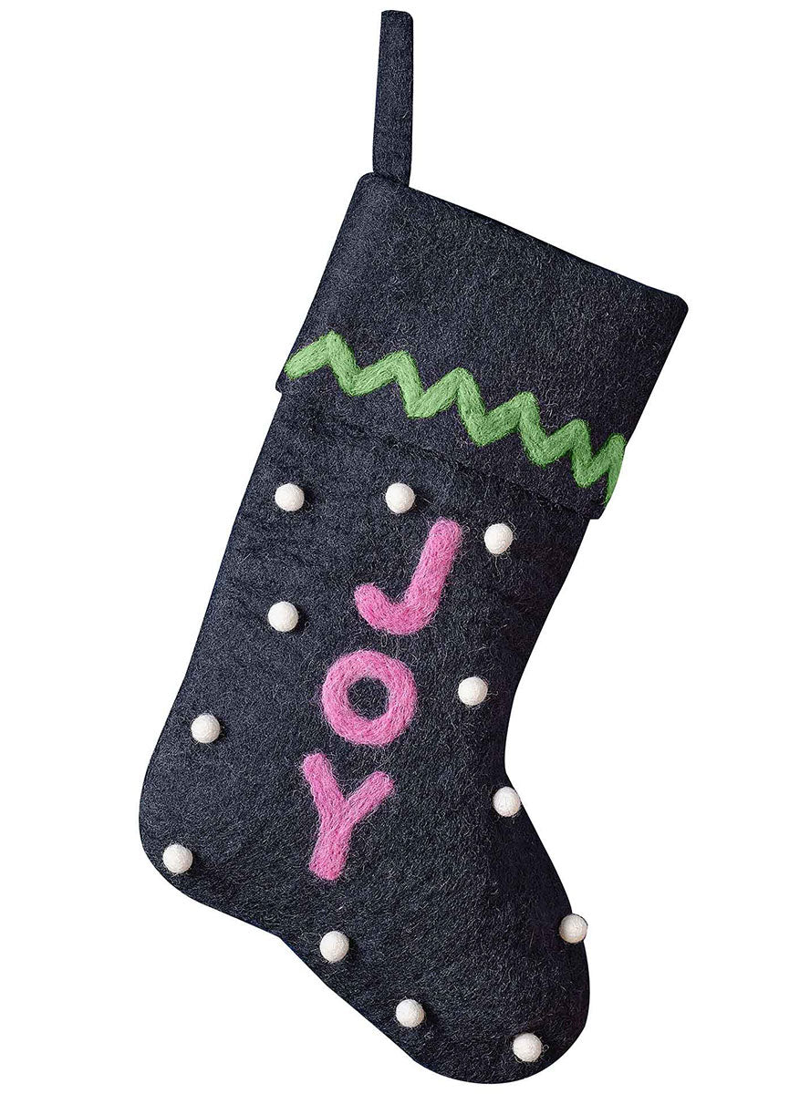 Merry And Bright Navy Blue Joy Christmas Stocking – Main Image
