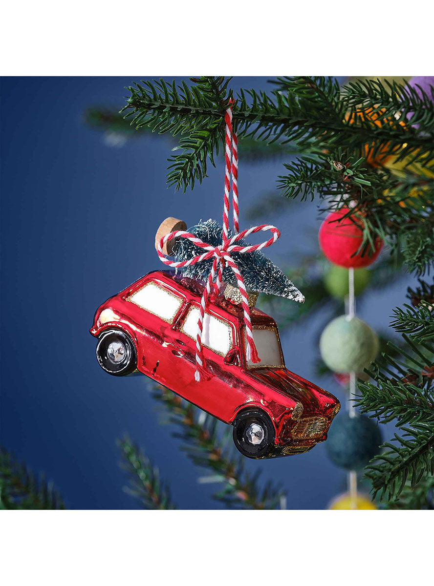 Merry And Bright Red Car Hanging Christmas Ornament 7cm – Lifestyle Image