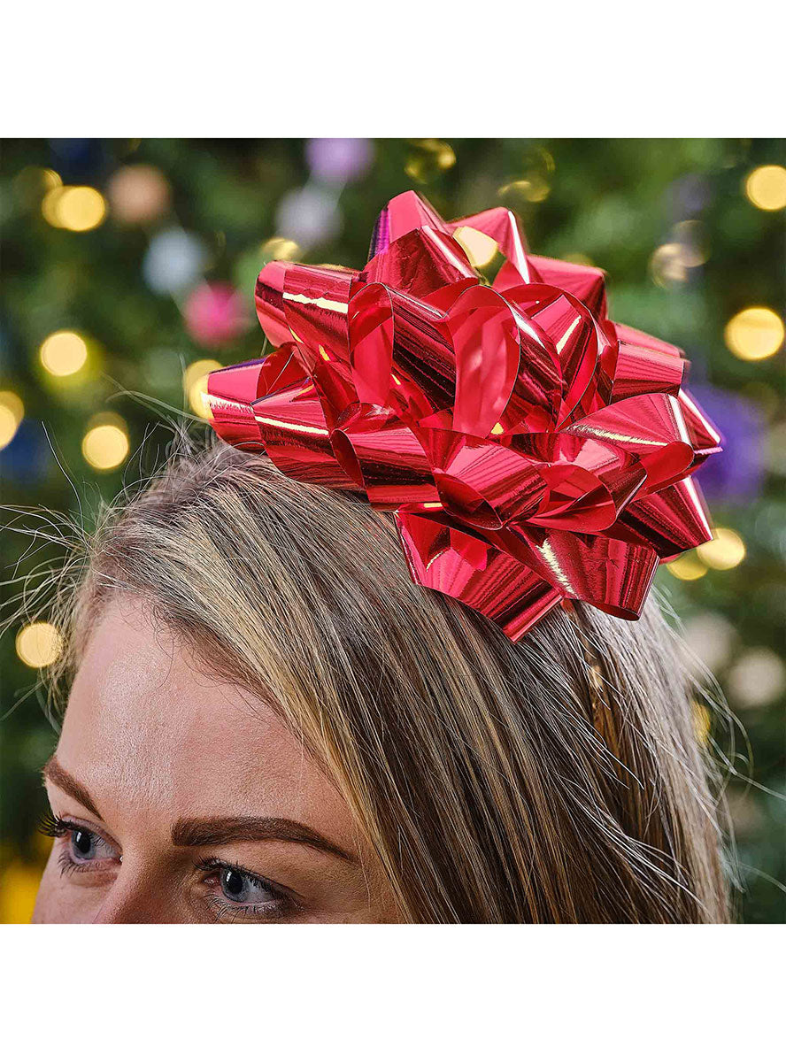 Merry And Bright Red Present Bow Christmas Headband – Lifestyle Image