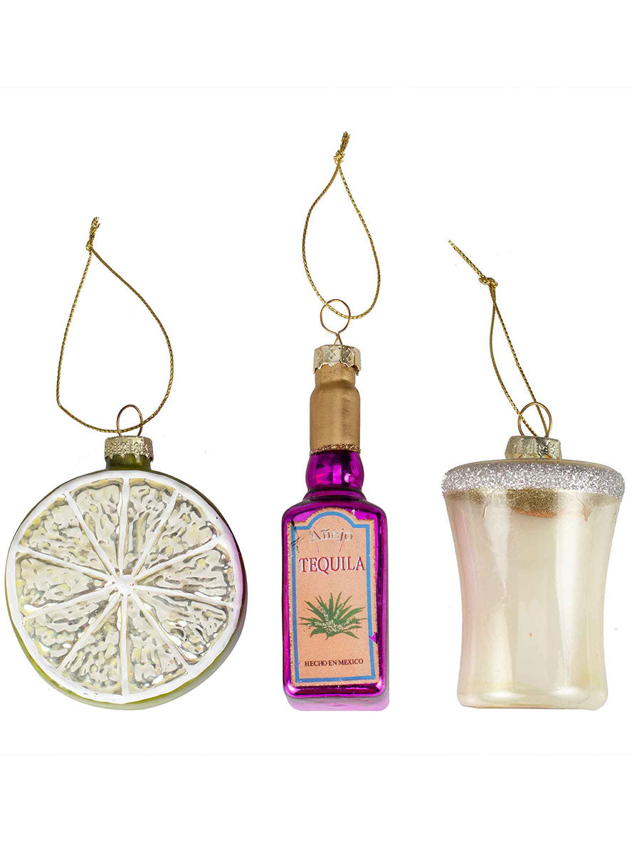 Merry And Bright Tequila Set Hanging Christmas Tree Ornaments 3 Pack – Main Image