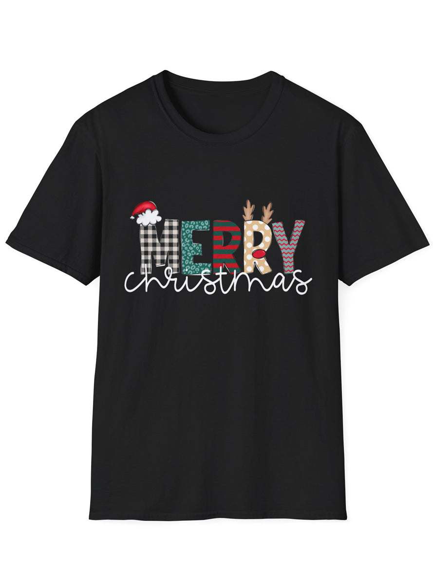 Adults Christmas T-Shirt with Merry Black Print