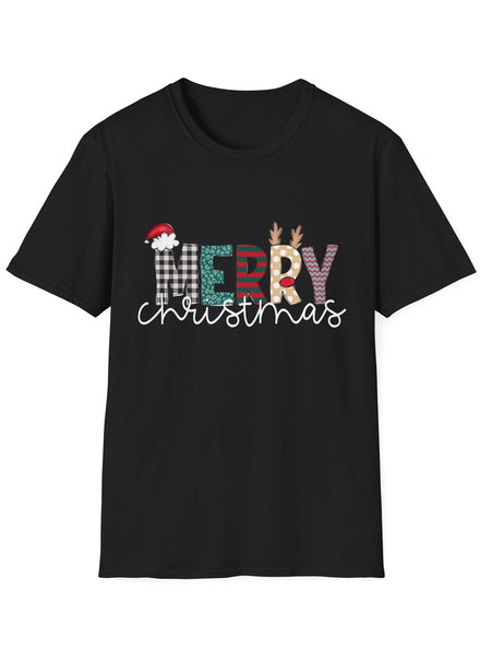 Adults Christmas T-Shirt with Merry Black Print
