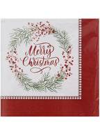 Image of Merry Christmas Holly Wreath 20 Pack Paper Napkins