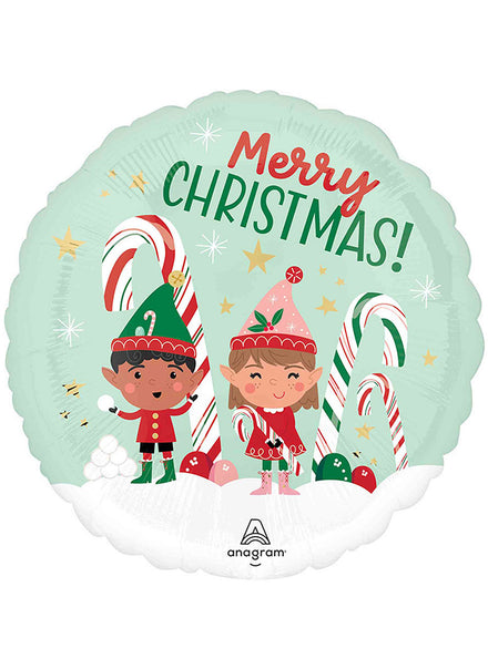 Merry Christmas Elves 45Cm Round Foil Balloon - Main Image