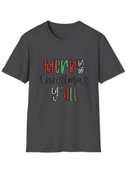 Adults Plus Size Charcoal Xmas T-Shirt with Merry Christmas Y’all Print