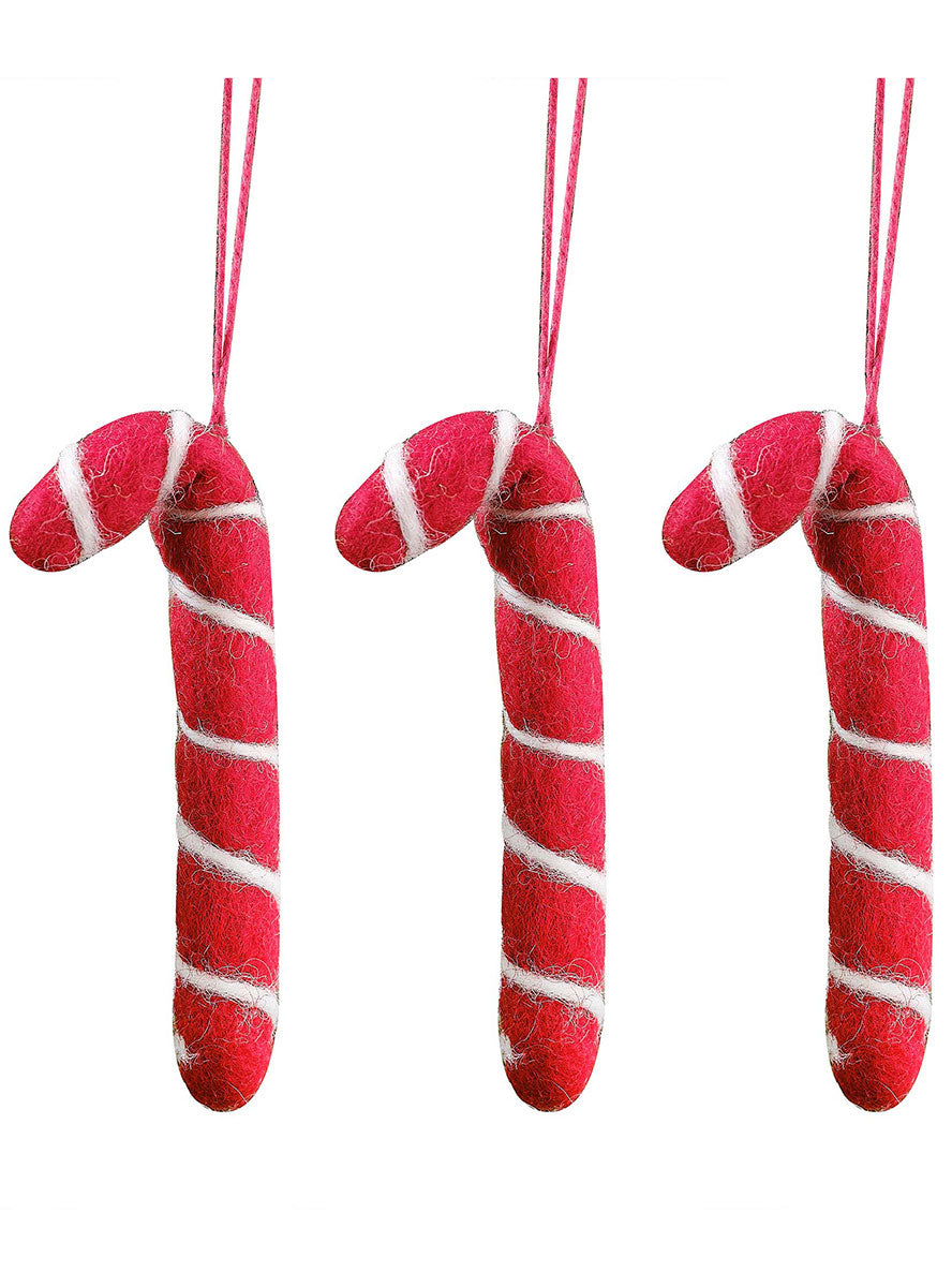 Merry Little Christmas Hanging Red Candy Cane Decorations 3 Pack 8cm – Main Image