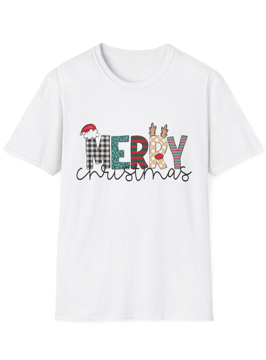 Adults Plus Size Christmas T-Shirt with Merry White Print