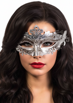 Silver Glitter Metal Masquerade Mask for Women - Main Image